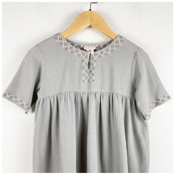 Bonpoint Brode Main Kids Gray Embroidered Dress Size 6 - Picture 3 of 9